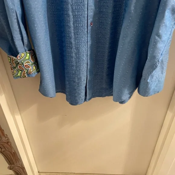 Robert Graham Fully Embroidered Light Blue Designer Dress Shirt Mens 2XLT TALL - Picture 7 of 16